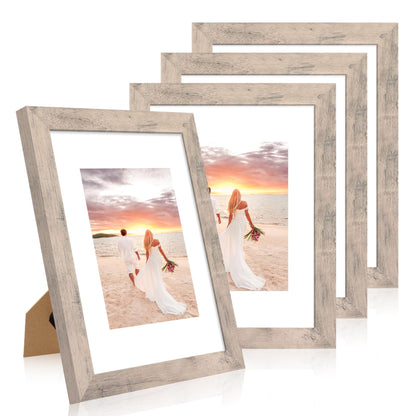 iRahmen 8x10 Picture Frame Set of 4, High Definition Real Glass Rustic Brown Frame, 8 x 10 Wood Photo Frames for Desktop Display and Wall Mounting