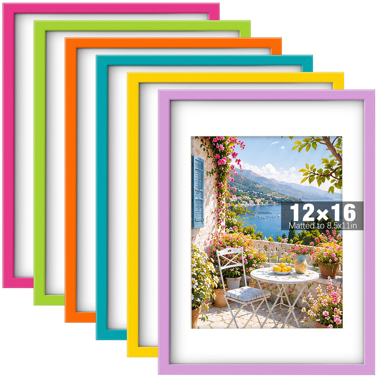 8 x 10, 5 x 7, 4 x 6 Picture Frame Set of 6, Boho Colorful Photo Frames