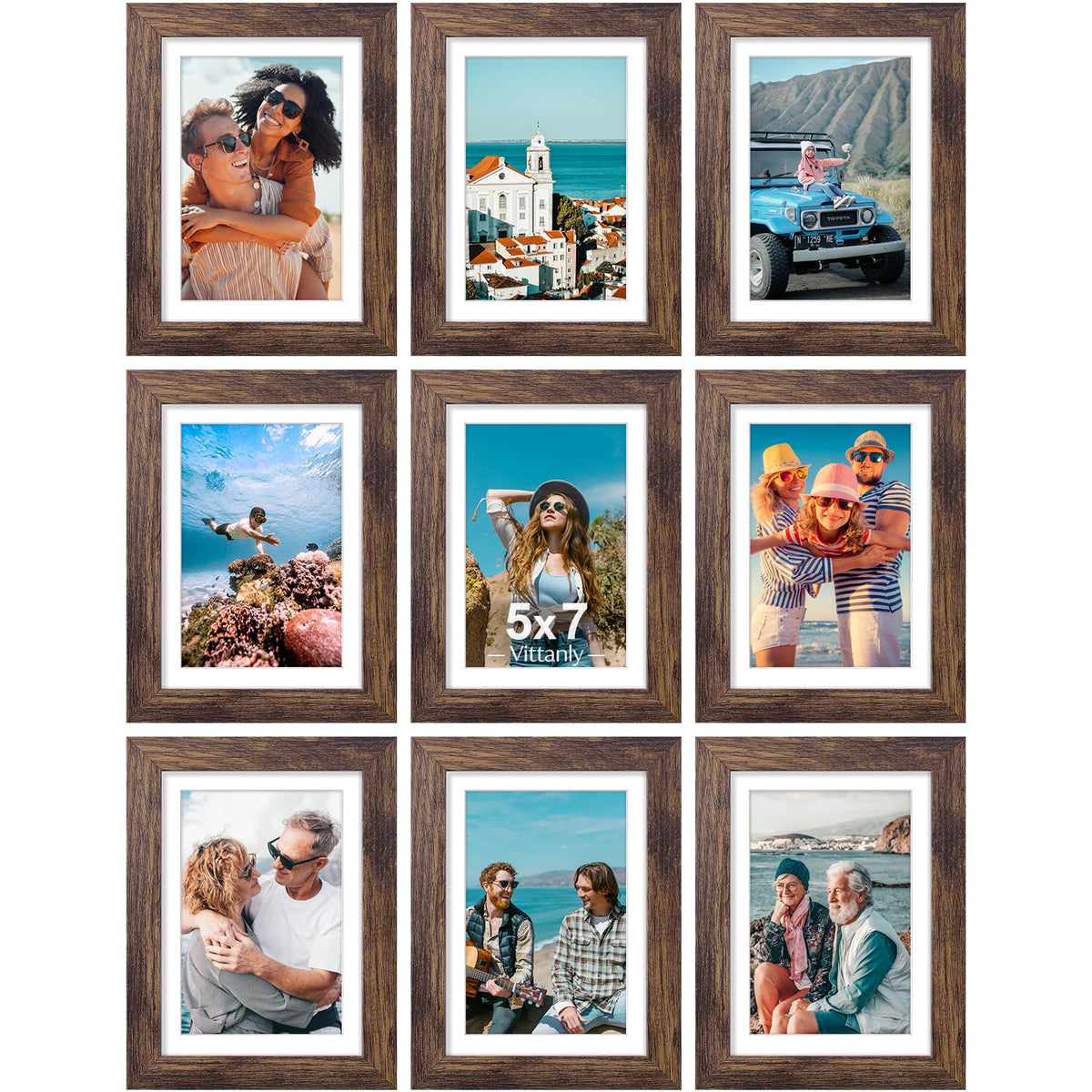 Vittanly 8x10 Picture Frames Set of 9 for Wall or Tabletop Display, Gold