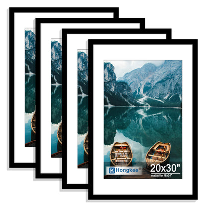 Hongkee 8x10 Picture Frame Set of 4, Real Glass and Wood Frame, 5x7 Mat