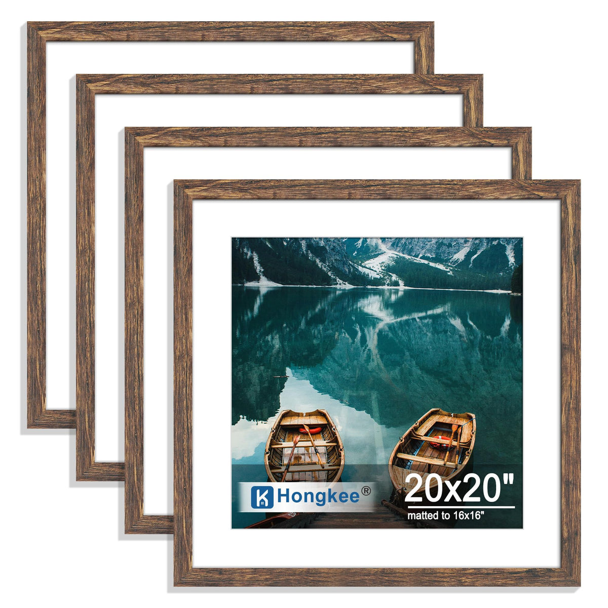 Hongkee 8x10 Picture Frame Set of 4, Real Glass and Wood Frame, 5x7 Mat