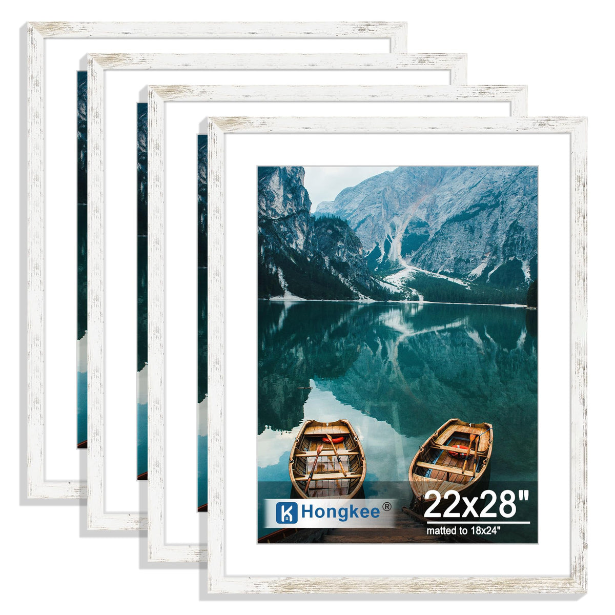 Hongkee 8x10 Picture Frame Set of 4, Real Glass and Wood Frame, 5x7 Mat