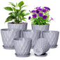 Meowell 4 inch Small Plastic Nursery Pots, 5 Pack Water Ripples Plant Pots for Indoor Plants, Flower Pots with Drainage Holes and Saucers, Seedling Starter Planters for Succulent Plants, White