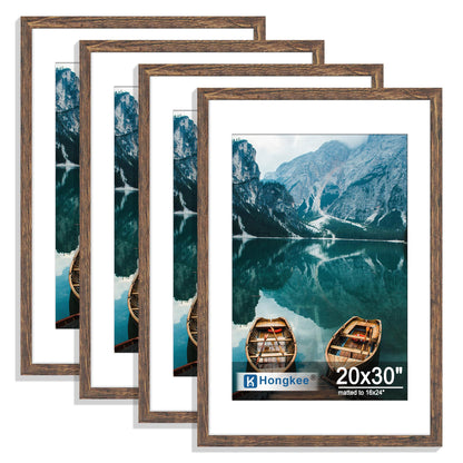 Hongkee 8x10 Picture Frame Set of 4, Real Glass and Wood Frame, 5x7 Mat