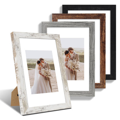 Hongkee 8x10 Picture Frame Set of 4, Real Glass and Wood Frame, 5x7 Mat