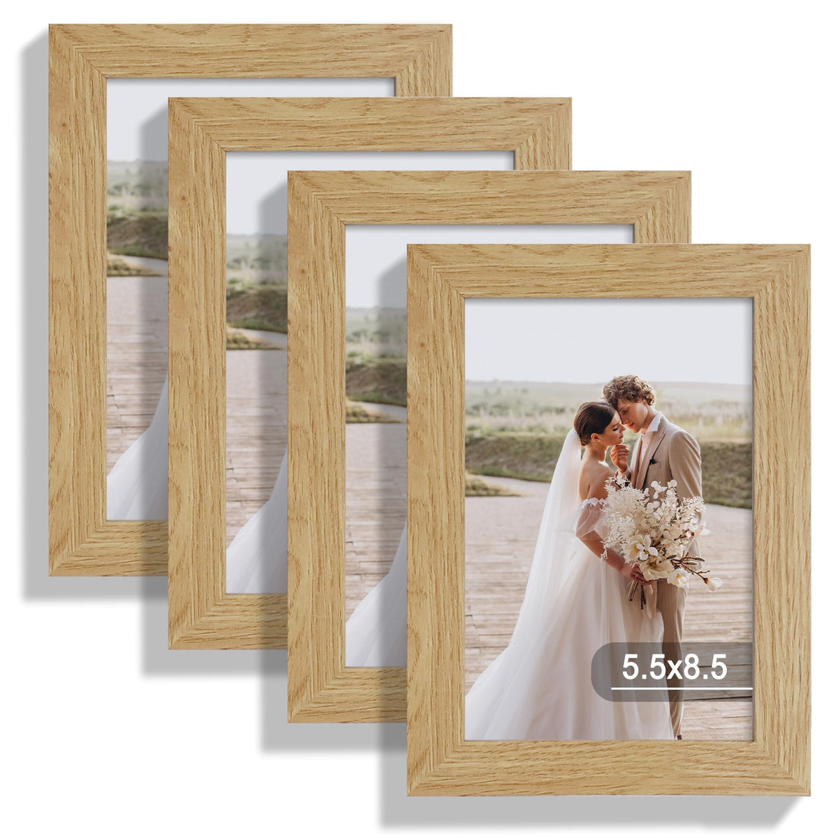 Hongkee 8x10 Picture Frame Set of 4, Real Glass and Wood Frame, 5x7 Mat