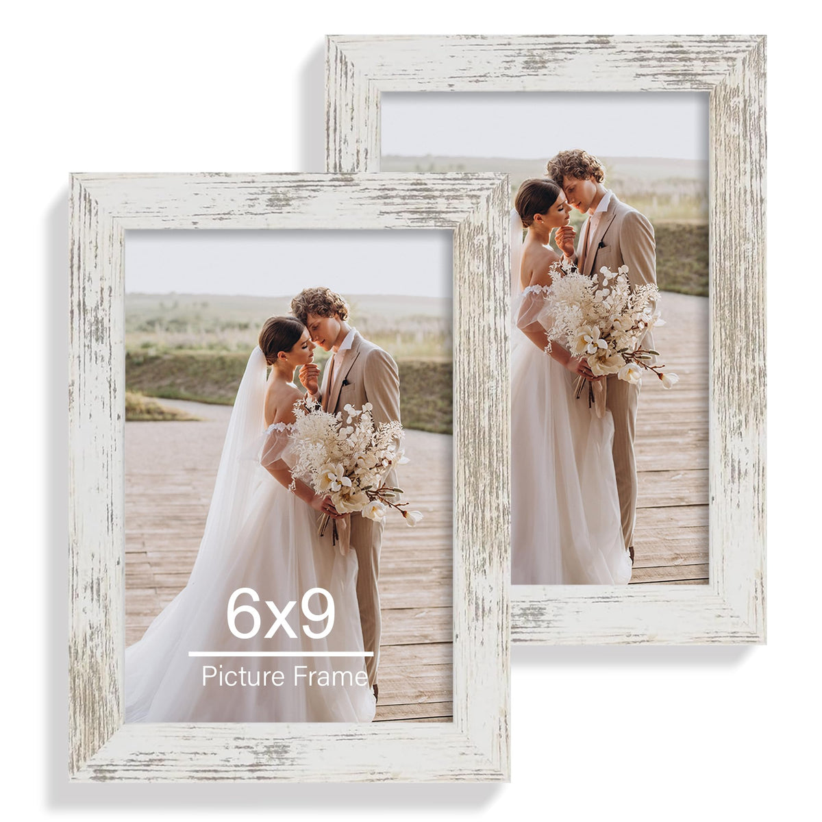 Hongkee 5x7 Picture Frame Set of 2, Real Glass and Wood Frame for Mat 4x6