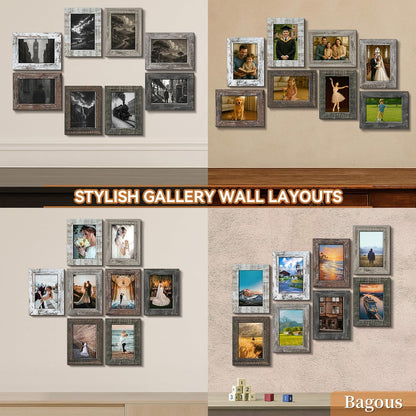 4x6 Picture Frames Set of 8, Vintage Rustic Farmhouse Industrial Style Photo Frames, High Definition Real Glass, for Tabletop or Wall Hanging