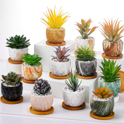 Ziliny Marbling Ceramic Flower Pot 3.35 Inch Succulent Small Plant Cactus Herbs Planter Ceramic Pot with Drainage Hole Matte Round Container(6 Pcs,Elegance Style)