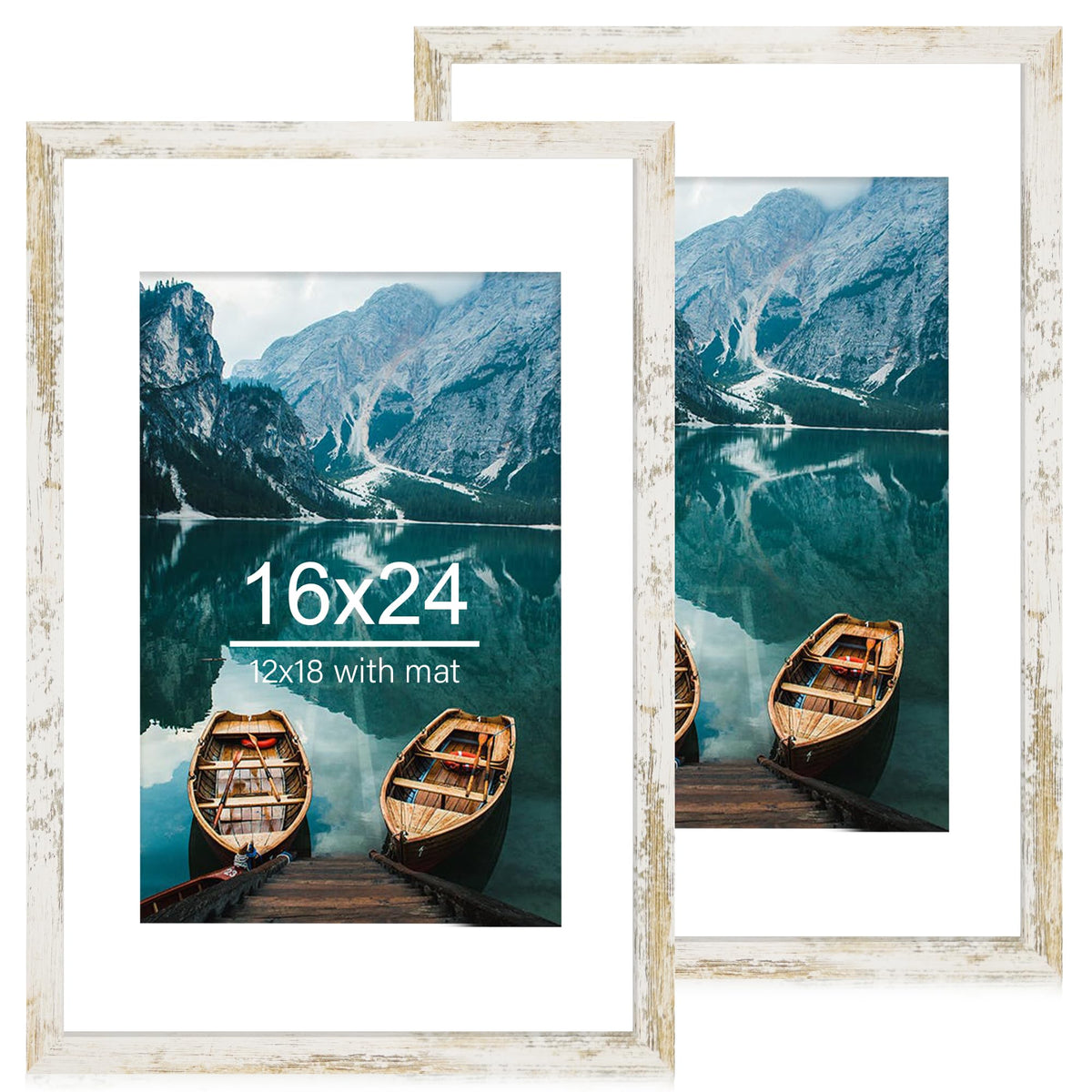Hongkee 5x7 Picture Frame Set of 2, Real Glass and Wood Frame for Mat 4x6