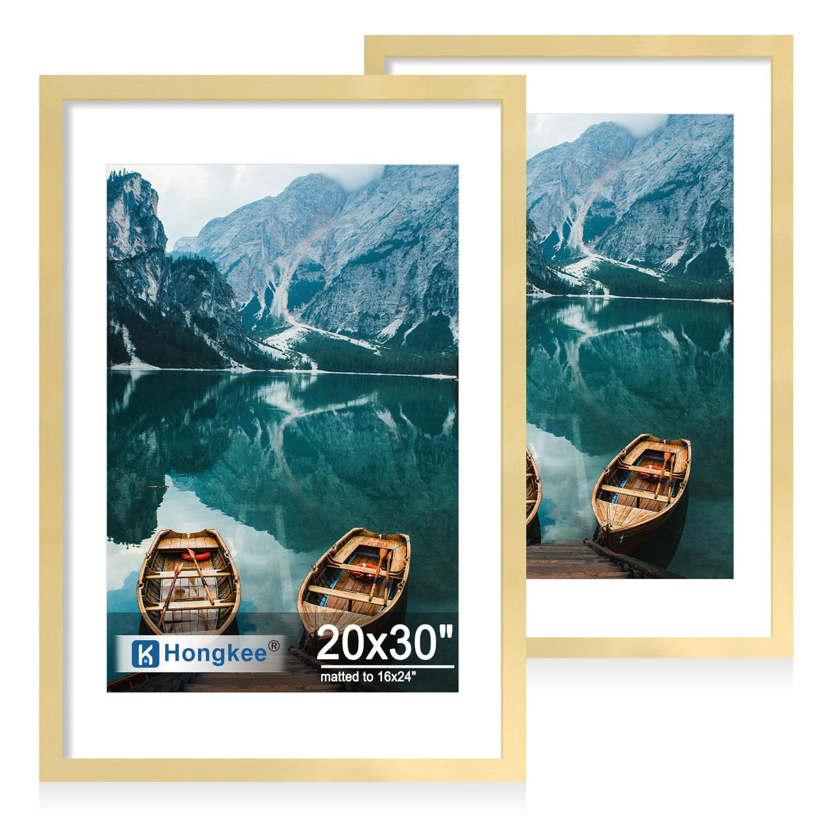 Hongkee 5x7 Picture Frame Set of 2, Real Glass and Wood Frame for Mat 4x6