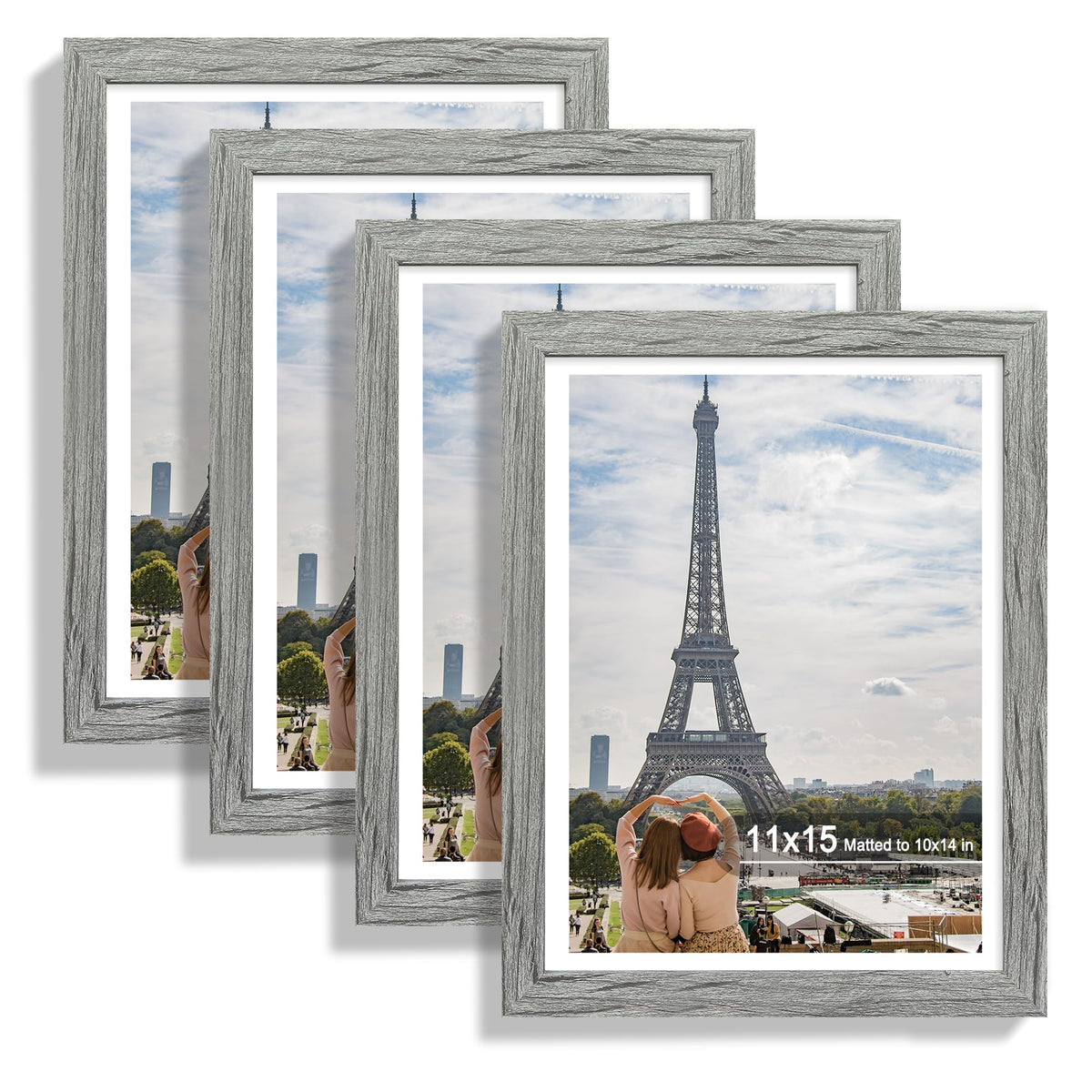 Hongkee 8x10 Picture Frame Set of 4, Real Glass and Wood Frame, 5x7 Mat
