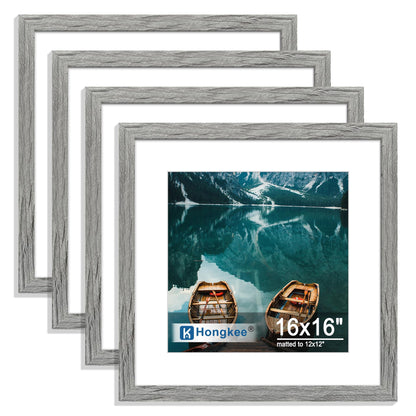 Hongkee 8x10 Picture Frame Set of 4, Real Glass and Wood Frame, 5x7 Mat
