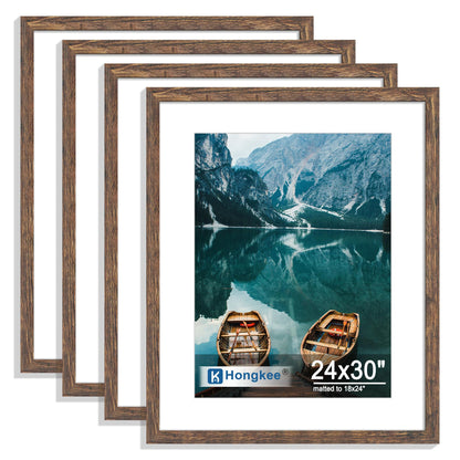 Hongkee 8x10 Picture Frame Set of 4, Real Glass and Wood Frame, 5x7 Mat