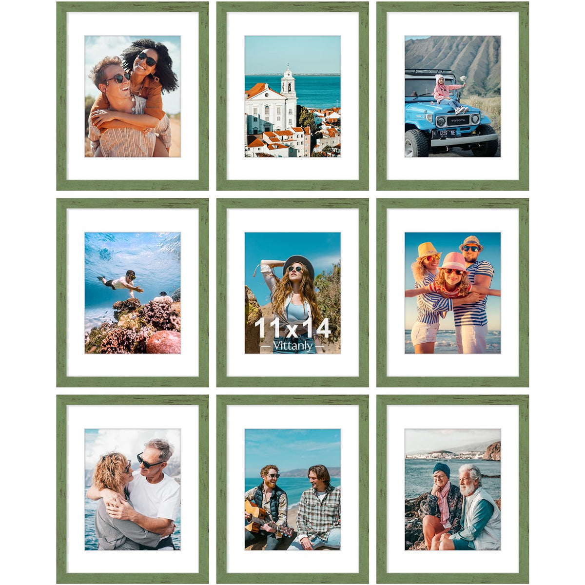 Vittanly 8x10 Picture Frames Set of 9 for Wall or Tabletop Display, Gold