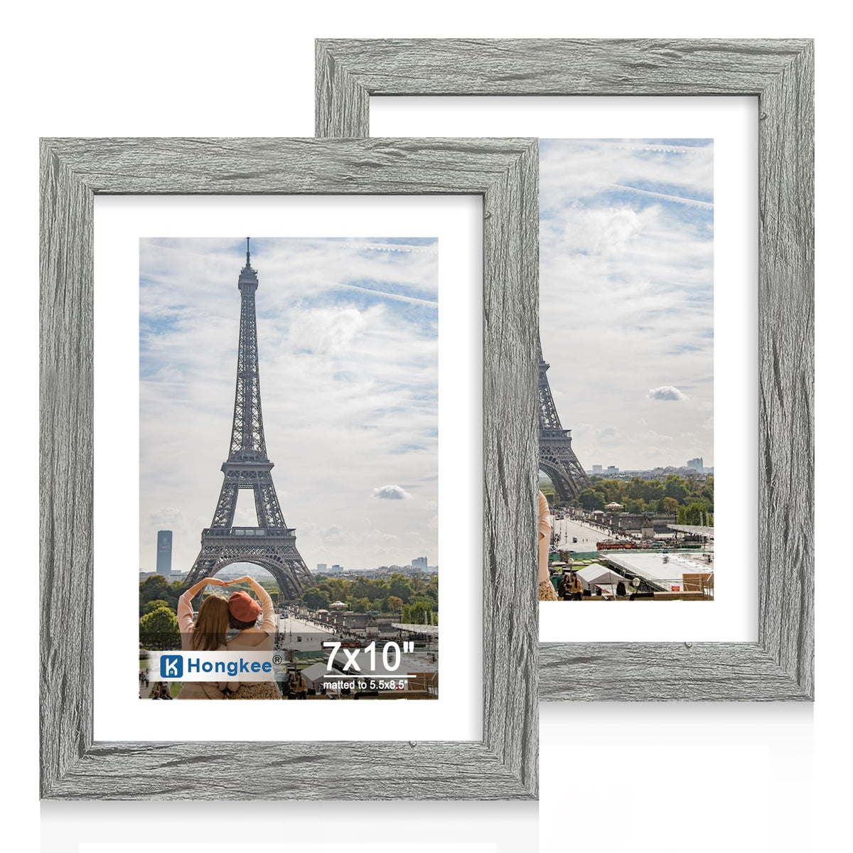 Hongkee 5x7 Picture Frame Set of 2, Real Glass and Wood Frame for Mat 4x6