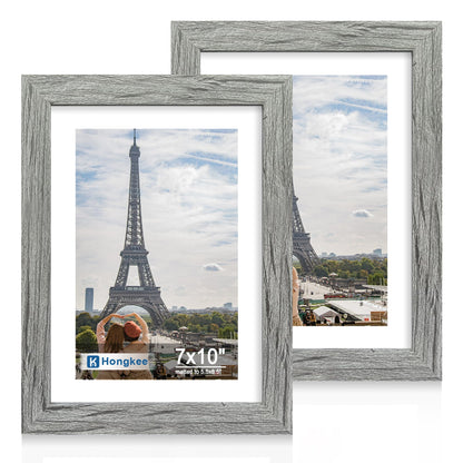 Hongkee 5x7 Picture Frame Set of 2, Real Glass and Wood Frame for Mat 4x6