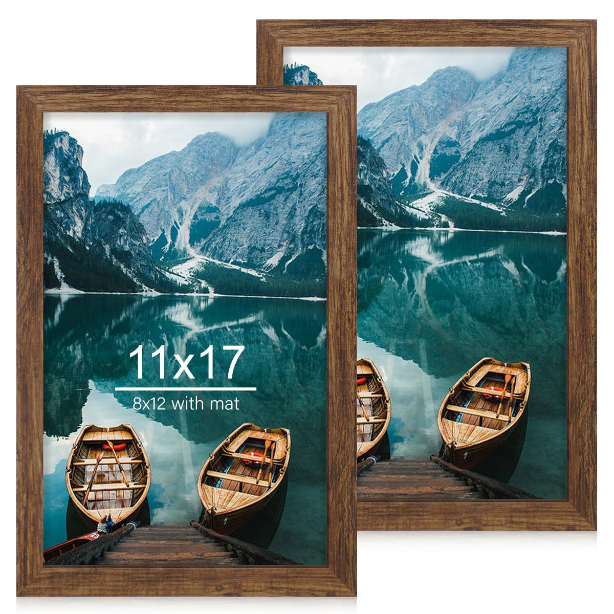 Hongkee 5x7 Picture Frame Set of 2, Real Glass and Wood Frame for Mat 4x6