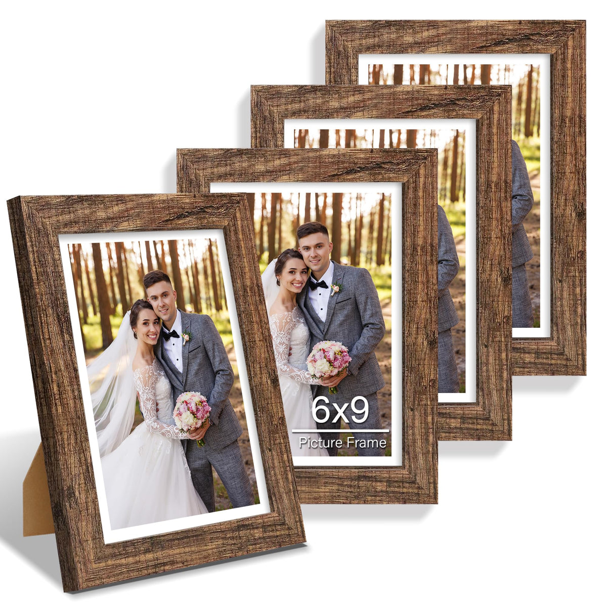 Hongkee 8x10 Picture Frame Set of 4, Real Glass and Wood Frame, 5x7 Mat