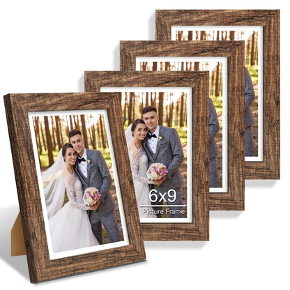 Hongkee 8x10 Picture Frame Set of 4, Real Glass and Wood Frame, 5x7 Mat