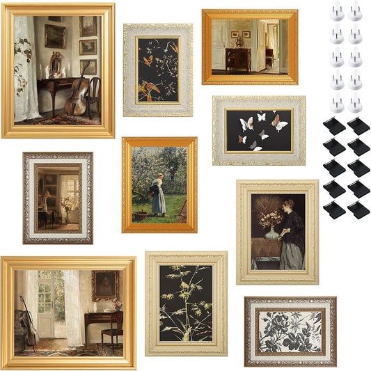10 Pack Vintage Picture Frames for Wall or Tabletop Display Ornate Vintage Picture Frames Vintage Wall Art for Gallery Bedroom Living Room Antique Photo Frame for Wall Décor