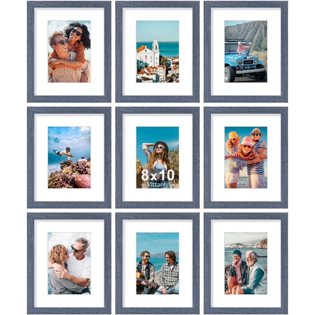 Vittanly 8x10 Picture Frames Set of 9 for Wall or Tabletop Display, Gold