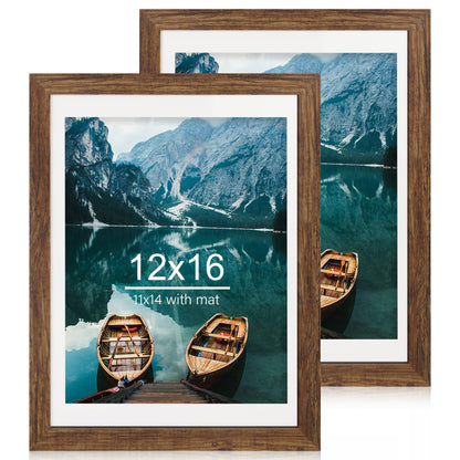 Hongkee 5x7 Picture Frame Set of 2, Real Glass and Wood Frame for Mat 4x6