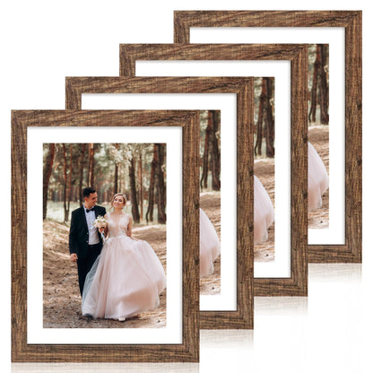 iRahmen 8x10 Picture Frame Set of 4, High Definition Real Glass Rustic Brown Frame, 8 x 10 Wood Photo Frames for Desktop Display and Wall Mounting