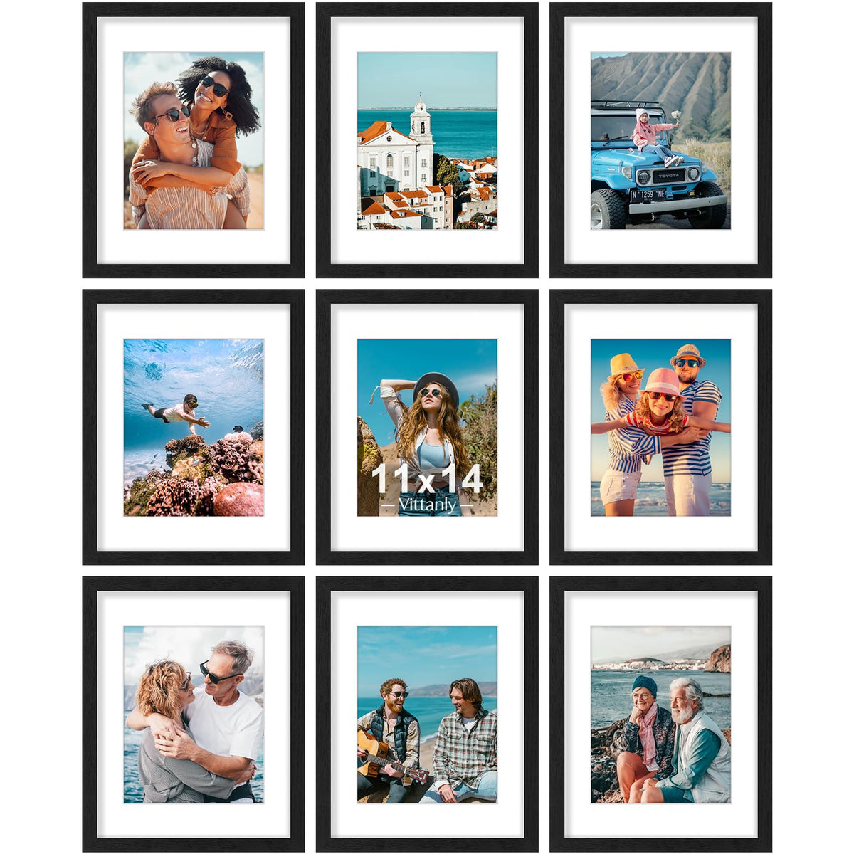 Vittanly 8x10 Picture Frames Set of 9 for Wall or Tabletop Display, Gold