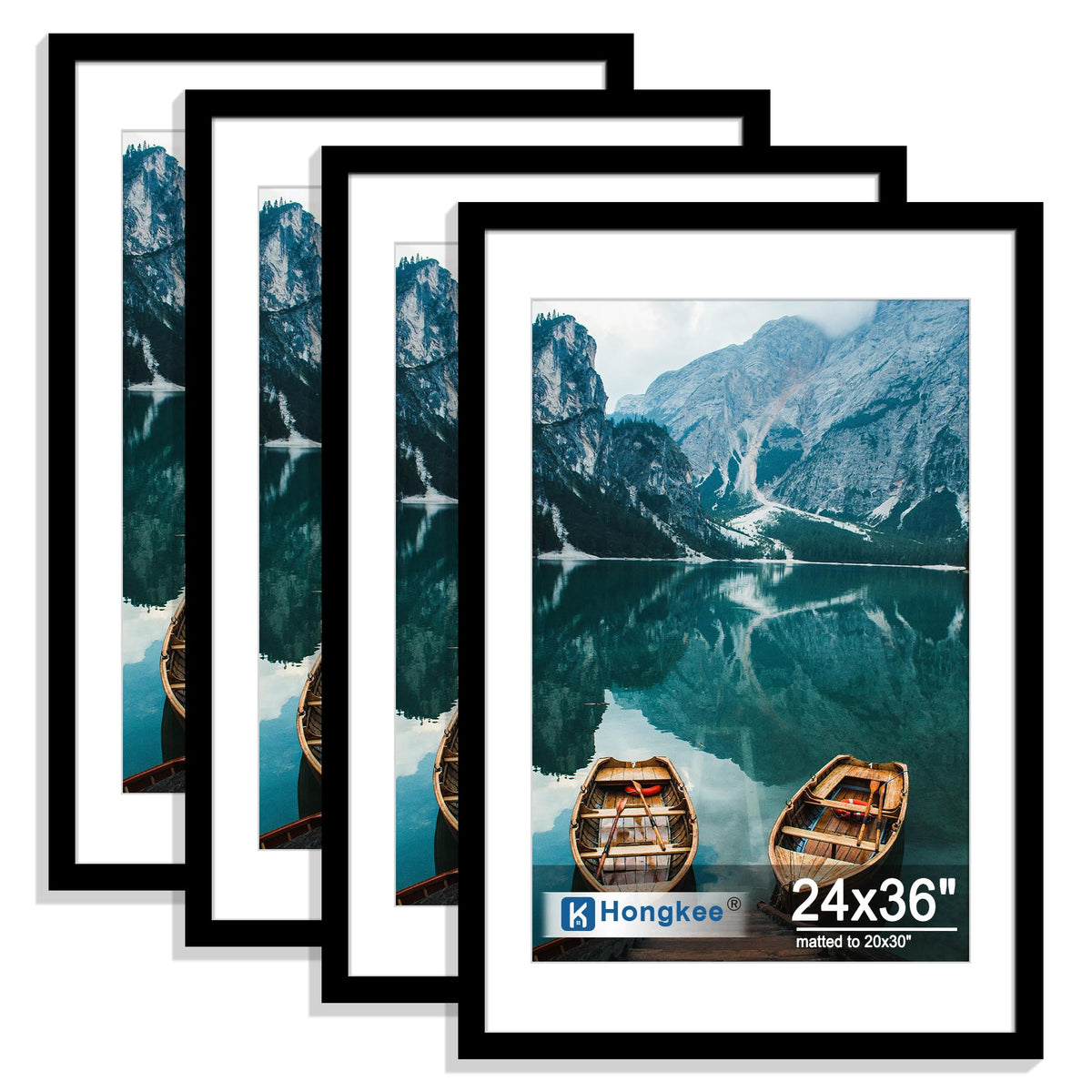 Hongkee 8x10 Picture Frame Set of 4, Real Glass and Wood Frame, 5x7 Mat