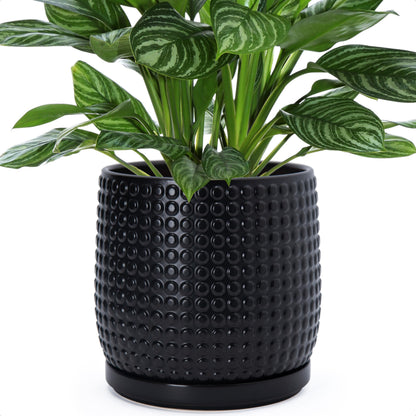 D'vine Dev Beaded Ceramic Pot with Saucer, 4 in, Midnight Blue, 27-C-Z-3