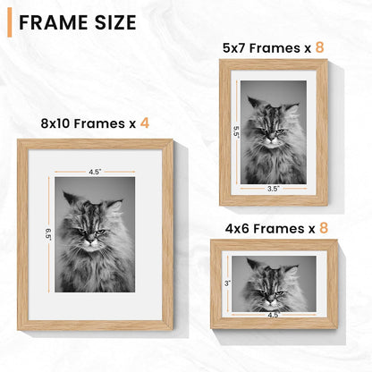 Venusmiles 20 Pack Picture Frames Collage Wall Decor, Gallery Frame Set for Wall Mounting or Tabletop Display, Multi Sizes Including 4pcs 8x10, 8pcs 5x7, 8pcs 4x6, Oak