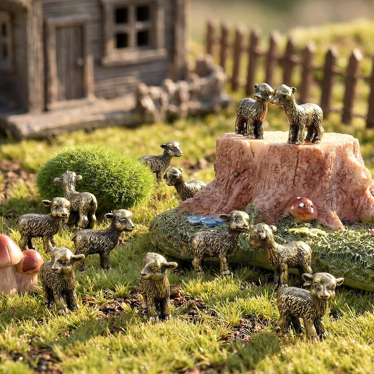 Civaner 24 Pcs Mini Sheep Figurines, Miniature Lamb, Mini Brass Figurines