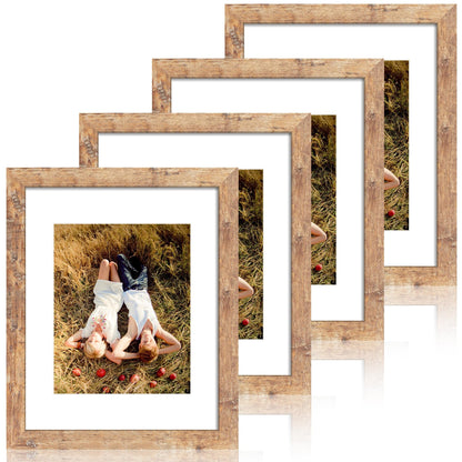 iRahmen 8x10 Picture Frame Set of 4, High Definition Real Glass Rustic Brown Frame, 8 x 10 Wood Photo Frames for Desktop Display and Wall Mounting