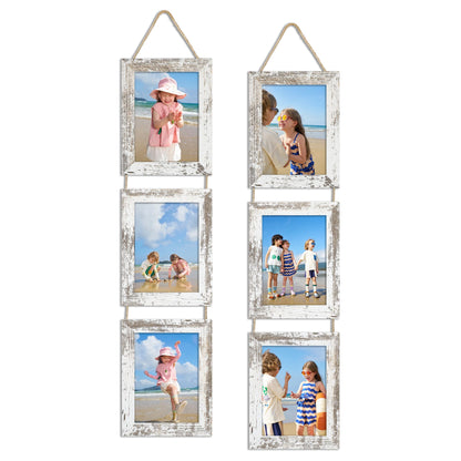4x6 Collage Picture Frames Set of 2, Rustic Wooden Real Glass Vertical Hanging 3 Opening 4 by 6 Photo Frame, Rustic Brown