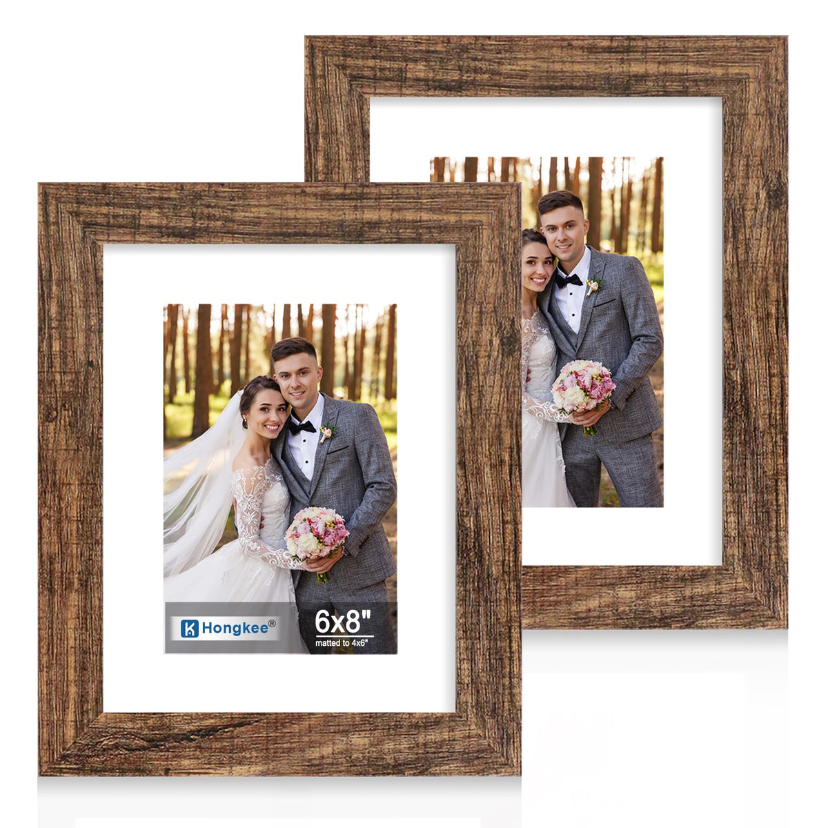 Hongkee 5x7 Picture Frame Set of 2, Real Glass and Wood Frame for Mat 4x6