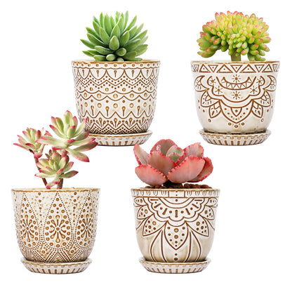 Gepege Ceramic Succulent Pots, 4 Inch Small Plant Pots with Drainage