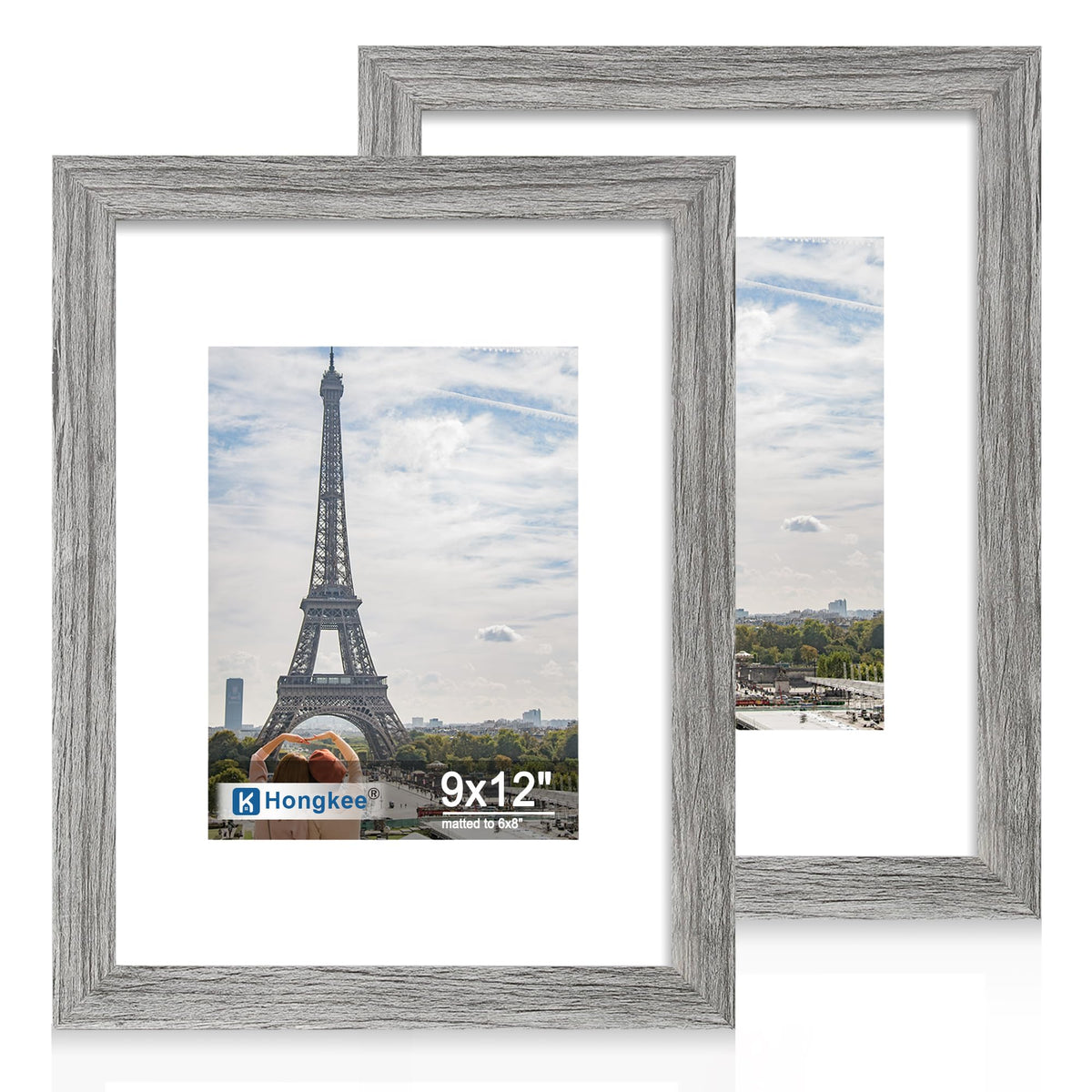 Hongkee 5x7 Picture Frame Set of 2, Real Glass and Wood Frame for Mat 4x6