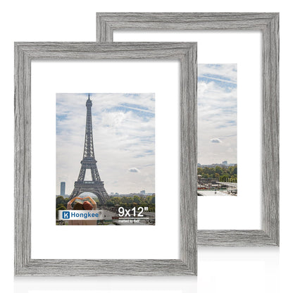 Hongkee 5x7 Picture Frame Set of 2, Real Glass and Wood Frame for Mat 4x6