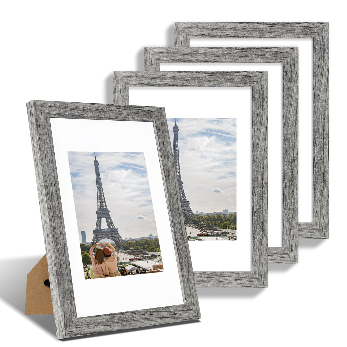 Hongkee 8x10 Picture Frame Set of 4, Real Glass and Wood Frame, 5x7 Mat