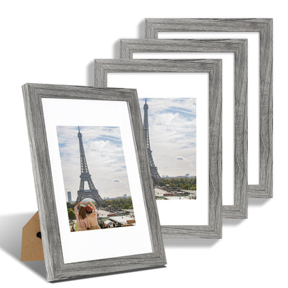 Hongkee 8x10 Picture Frame Set of 4, Real Glass and Wood Frame, 5x7 Mat