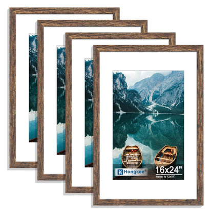 Hongkee 8x10 Picture Frame Set of 4, Real Glass and Wood Frame, 5x7 Mat