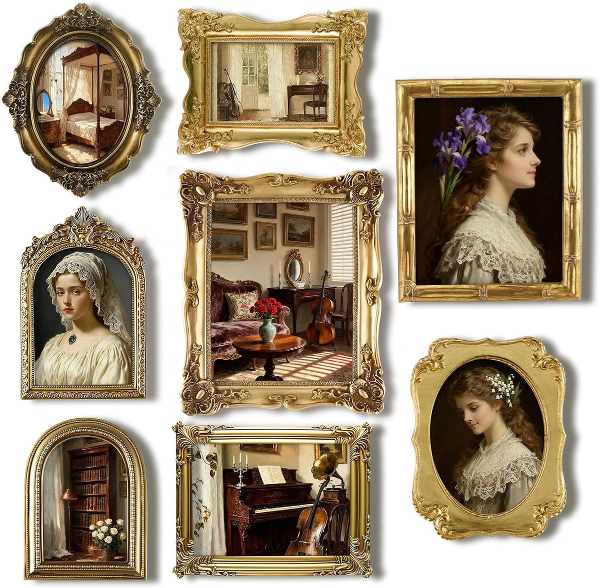 Lineshading 8 Pcs Vintage Picture Frames Set for Gallery Wall, Antique Gold