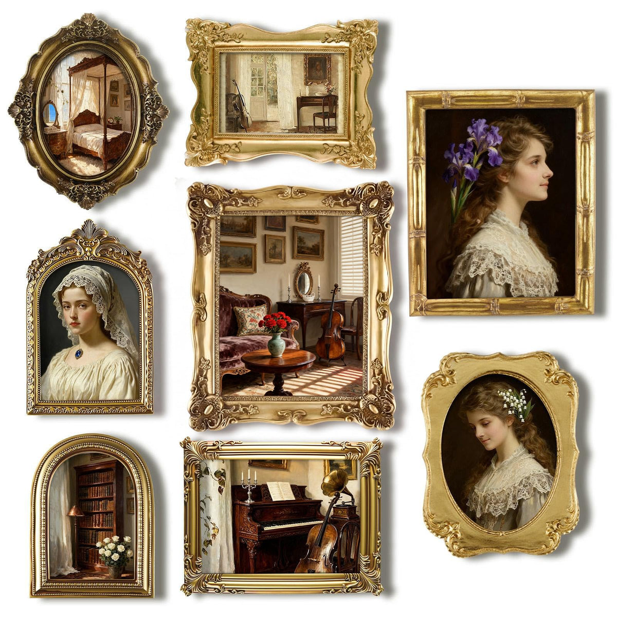 Lineshading 8 Pcs Vintage Picture Frames Set for Gallery Wall, Antique Gold