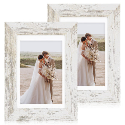 Hongkee 5x7 Picture Frame Set of 2, Real Glass and Wood Frame for Mat 4x6