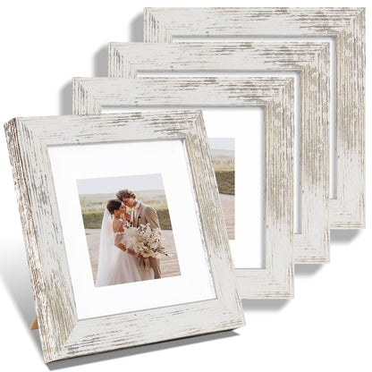 Hongkee 8x10 Picture Frame Set of 4, Real Glass and Wood Frame, 5x7 Mat