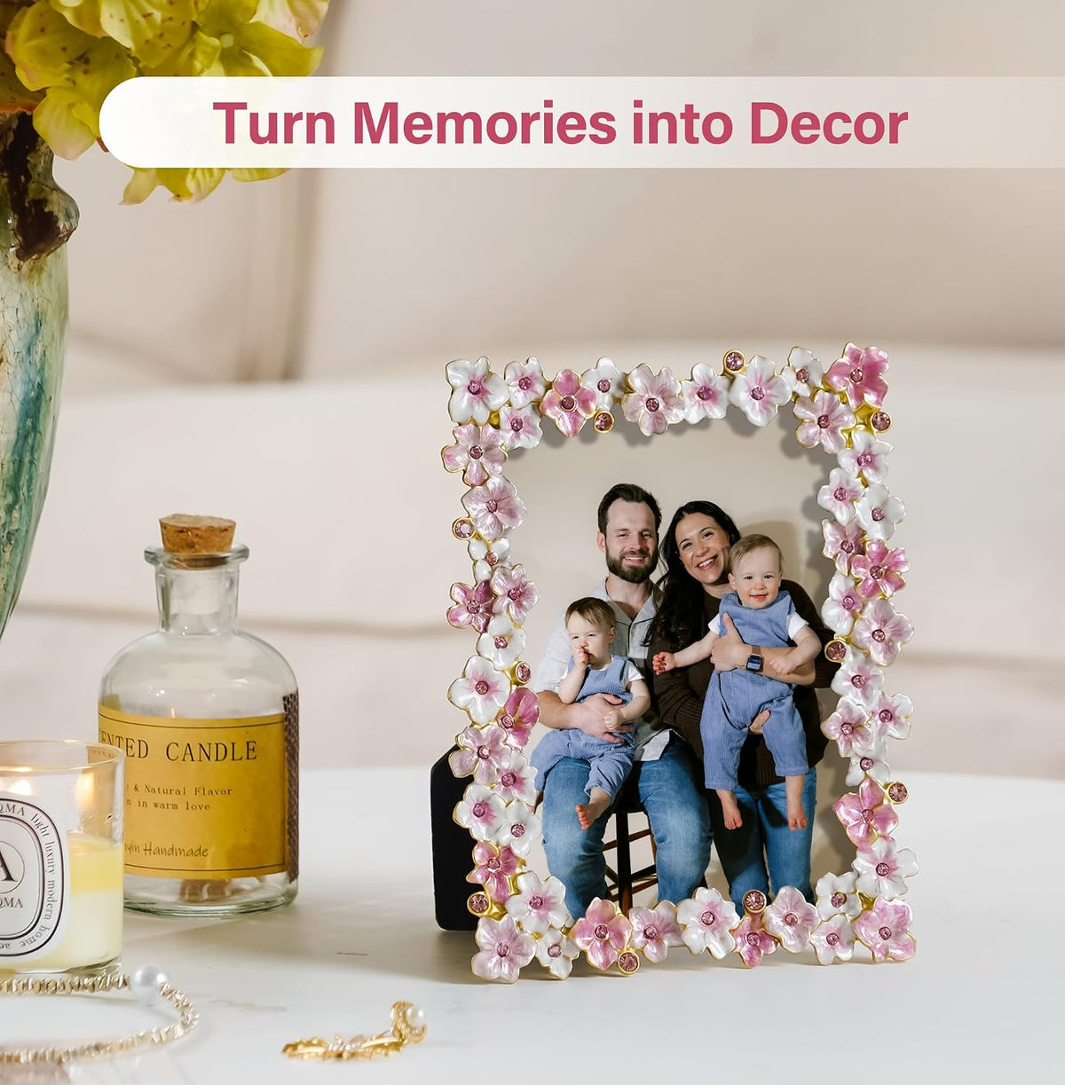 4x6 Pink Flower Picture Frame with Rhinestones
