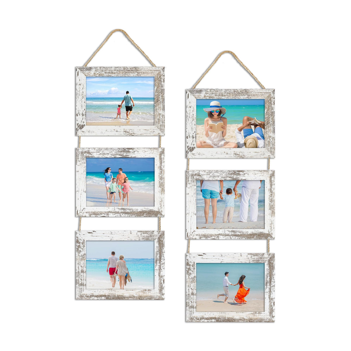 4x6 Collage Picture Frames Set of 2, Rustic Wooden Real Glass Vertical Hanging 3 Opening 4 by 6 Photo Frame, Rustic Brown