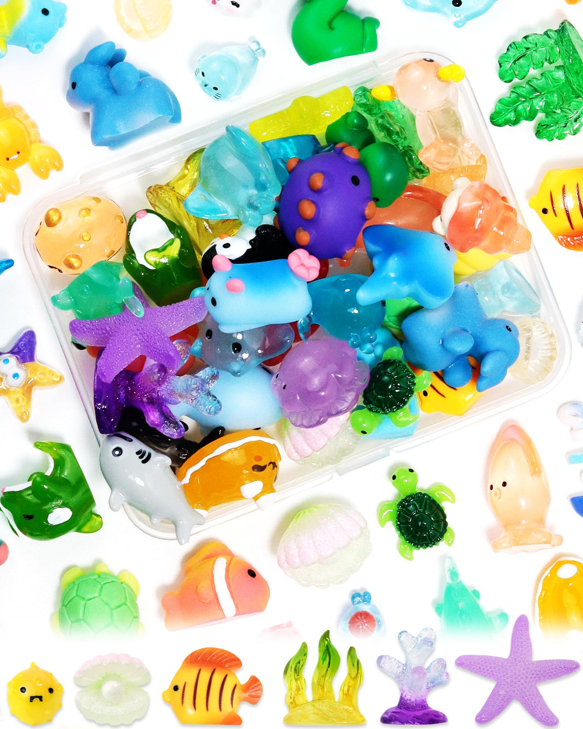 FIVEIZERO 56 Styles Mini Resin Animal Figurines Bulk, Unique Assorted Tiny Little Animals to Hide, Small Figures for Micro Fairy Garden, Party Favors, Dollhouse Crafts Decor