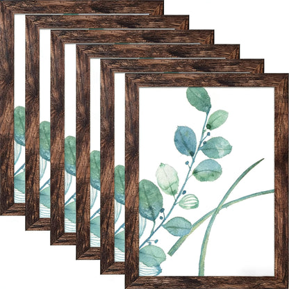 SESEAT 8x10 Picture Frame Brown Set of 6, Display Pictures 5x7 With mat or 8x10 Without Mat